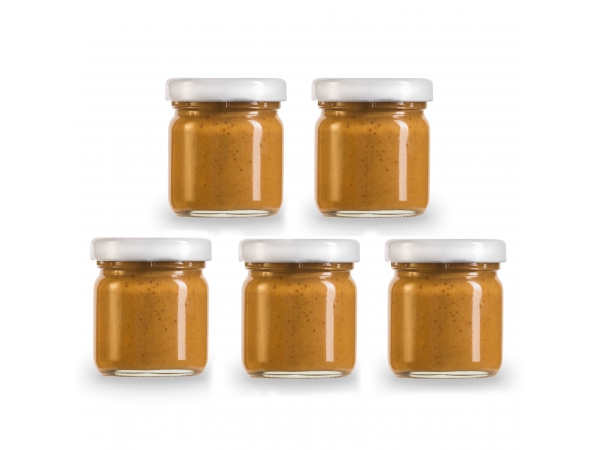 Probierpaket mit Erdnussbutter in 5 verschiedenen Geschmacksrichtungen in Mini-Gläsern (Geschenkset)